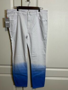 Fashion Jeans Women Plus Sz 36 (16) Dip Dye Ombre Gradient White Blue Stretch